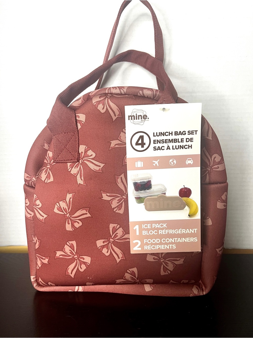 mine Bow-Print Lunch Tote in Rose Brown